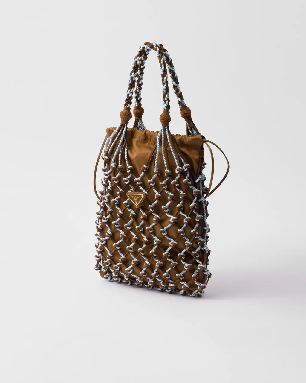 Prada Noué Small Macramé And Suede Bag