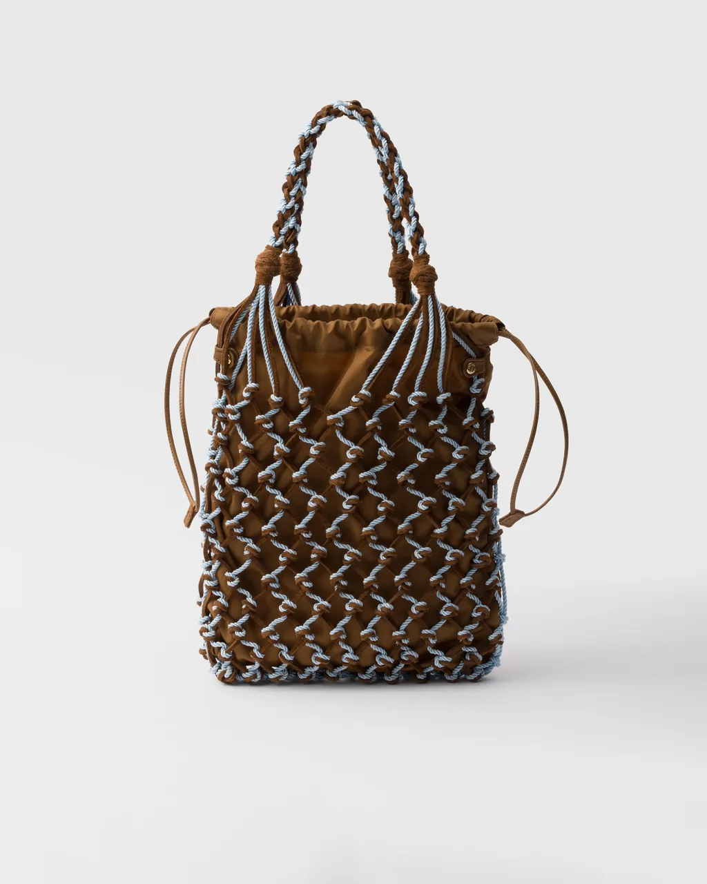 Prada Noué Small Macramé And Suede Bag