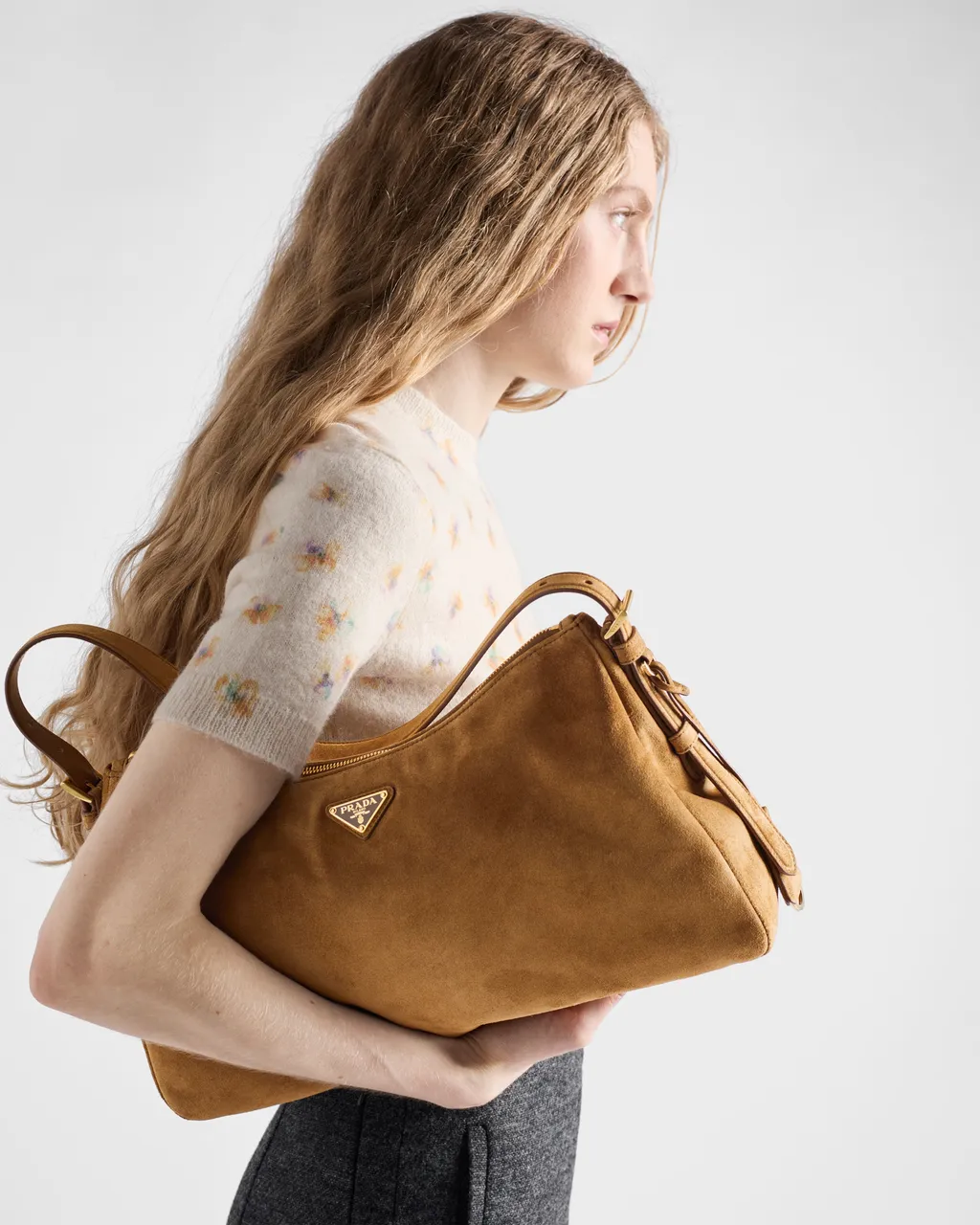 Prada AimÈE Large Suede Shoulder Bag