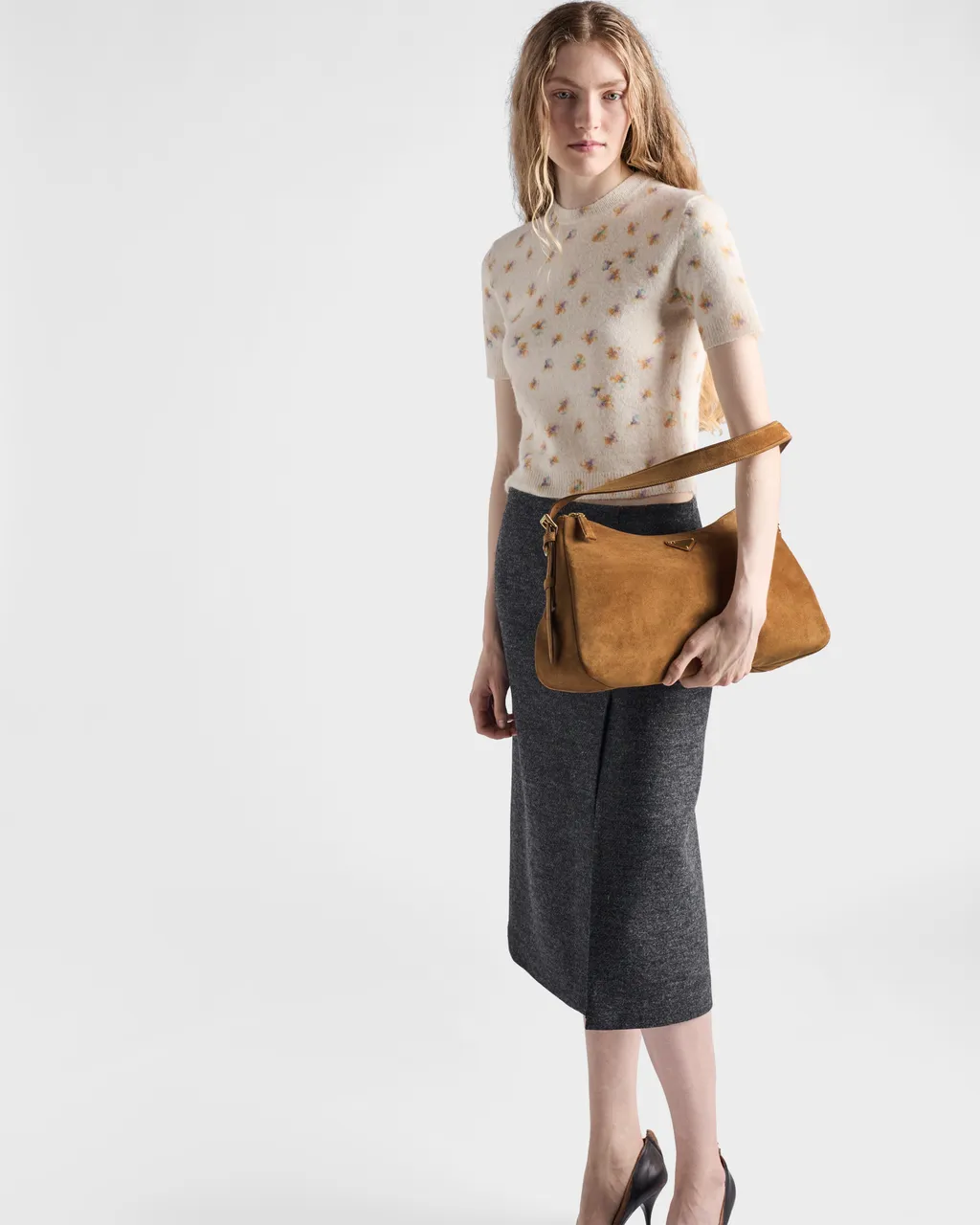 Prada AimÈE Large Suede Shoulder Bag