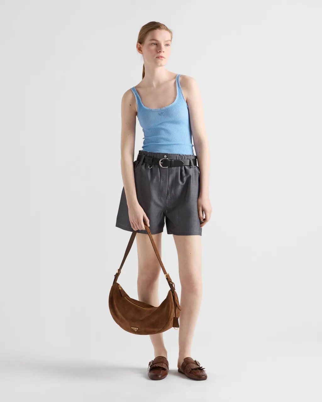 Prada Demi-Lune Large Suede Shoulder Bag