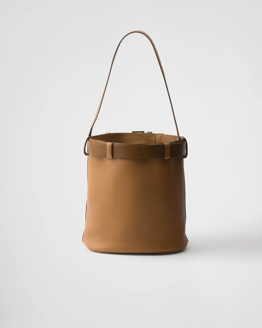 Prada Buckle Leather Bucket Bag With Belt