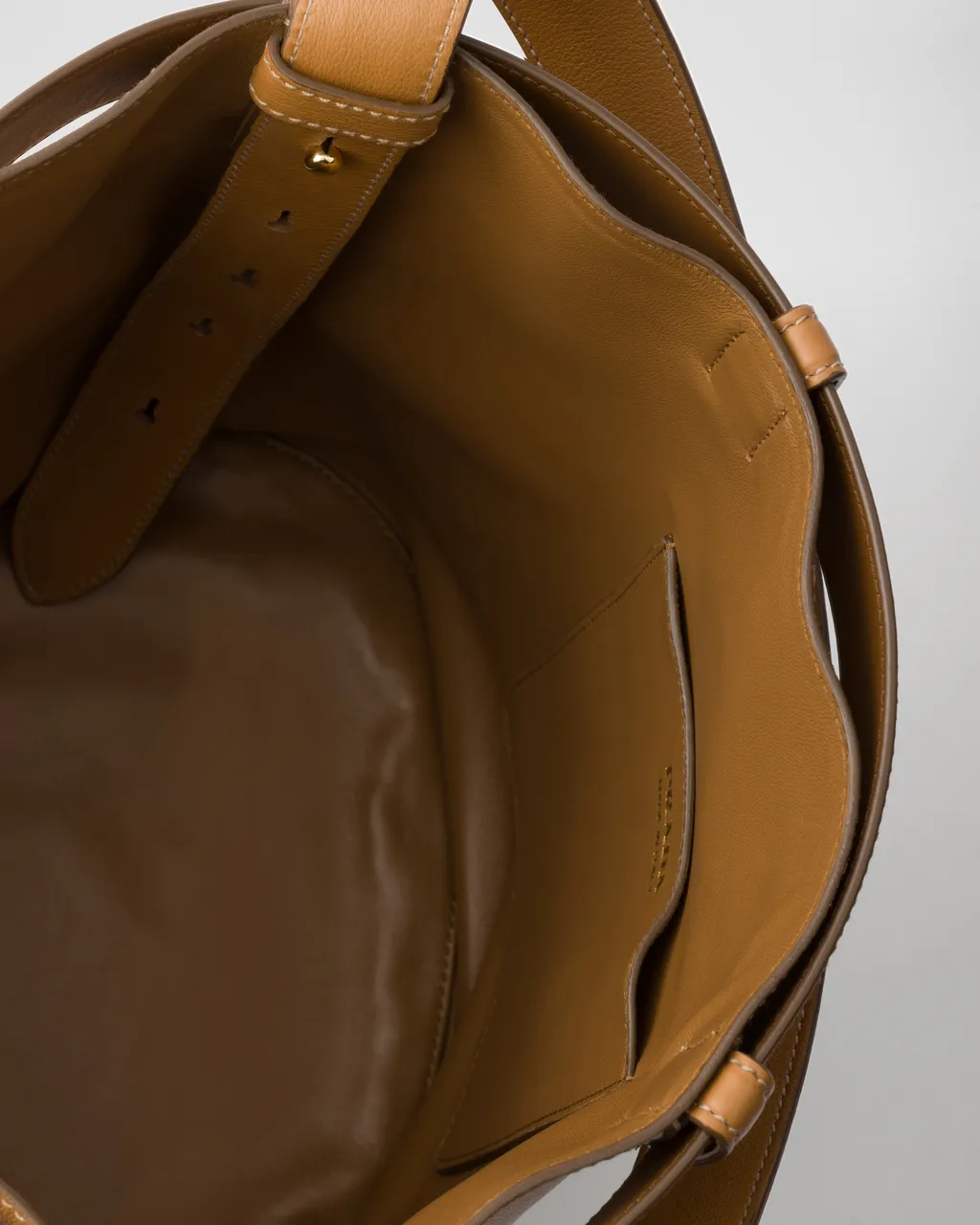 Prada Buckle Leather Bucket Bag With Belt