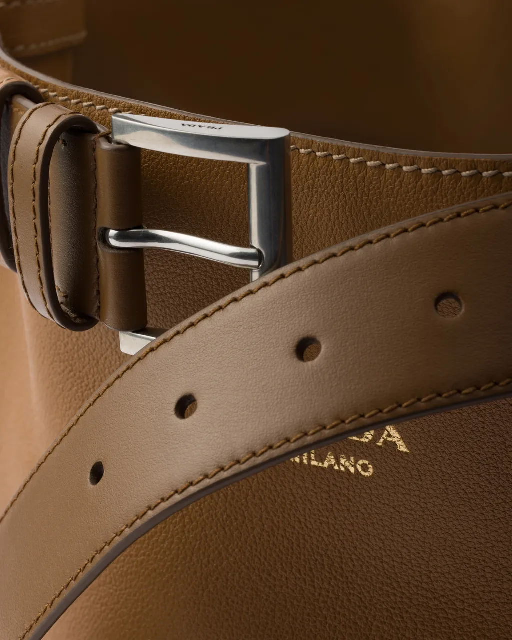 Prada Buckle Leather Bucket Bag With Belt