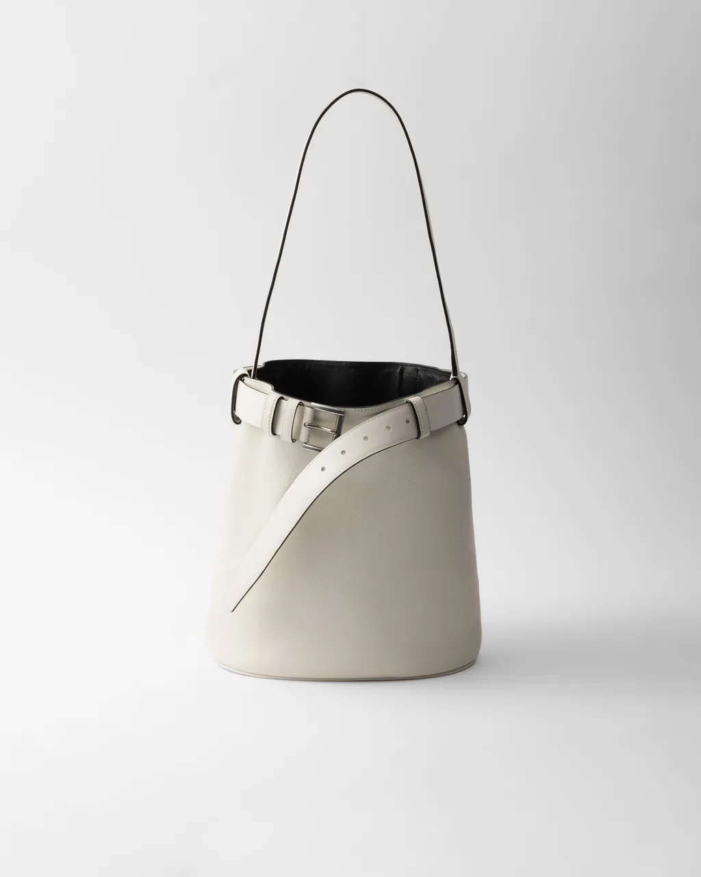 Prada Buckle Leather Bucket Bag With Belt