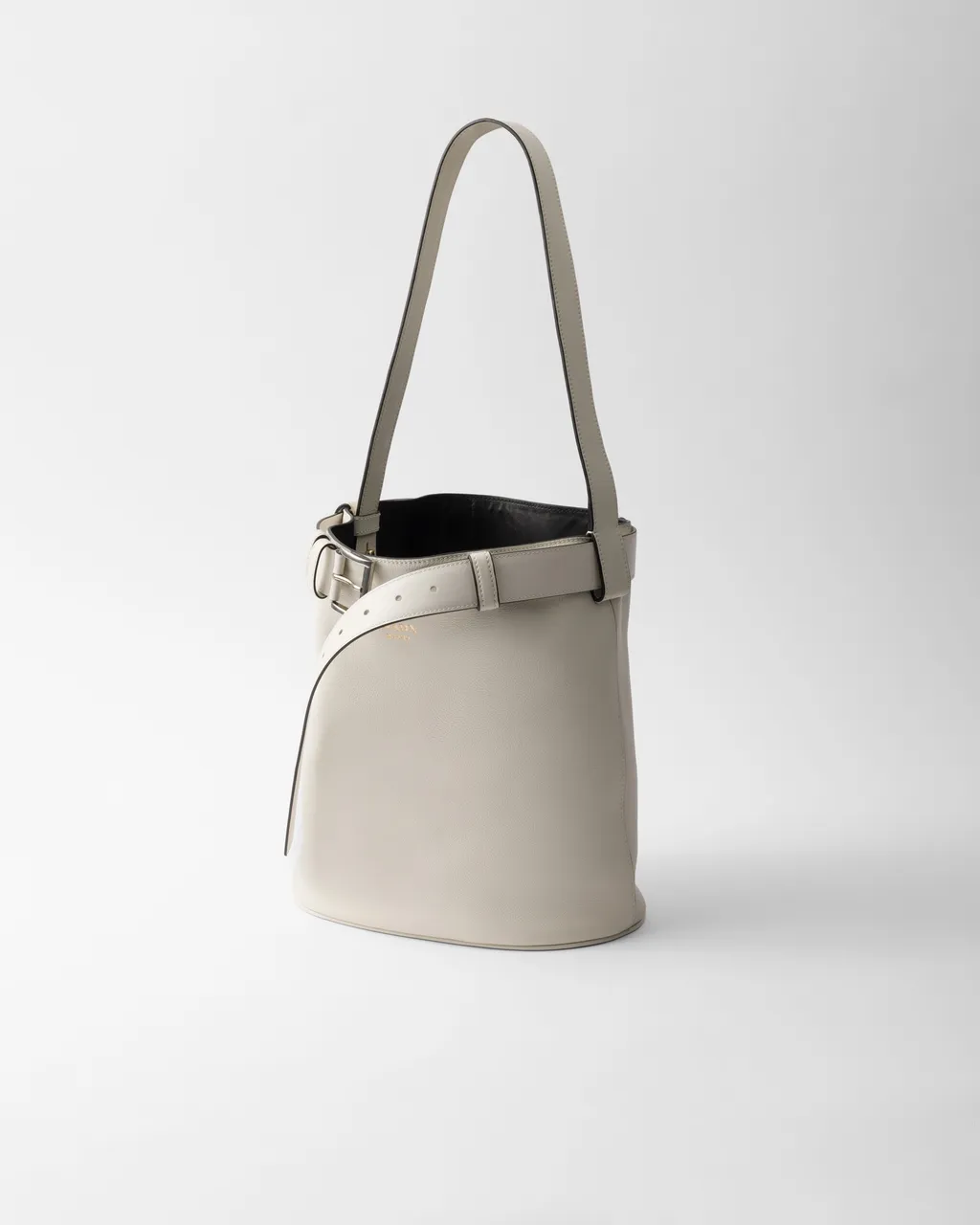 Prada Buckle Leather Bucket Bag With Belt