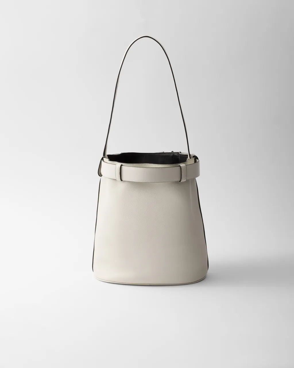 Prada Buckle Leather Bucket Bag With Belt