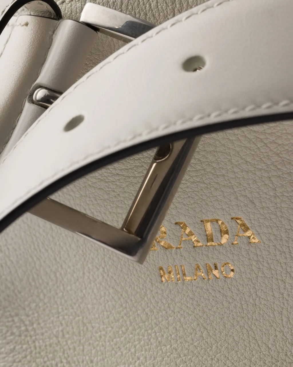 Prada Buckle Leather Bucket Bag With Belt