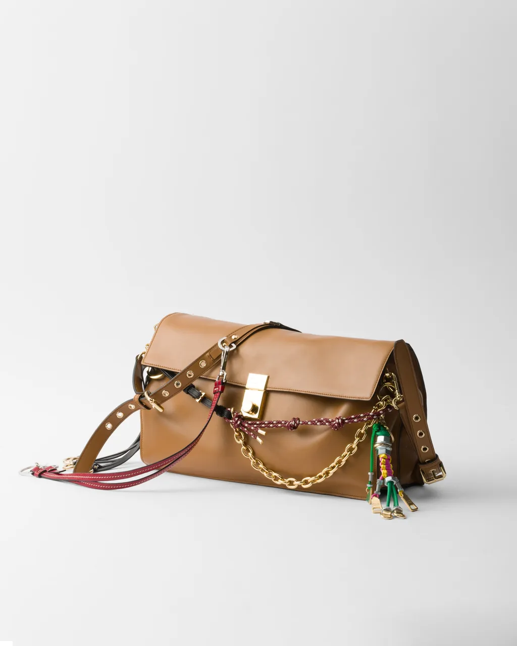 Prada Soft Sound Large Leather Shoulder Bag With Charms
