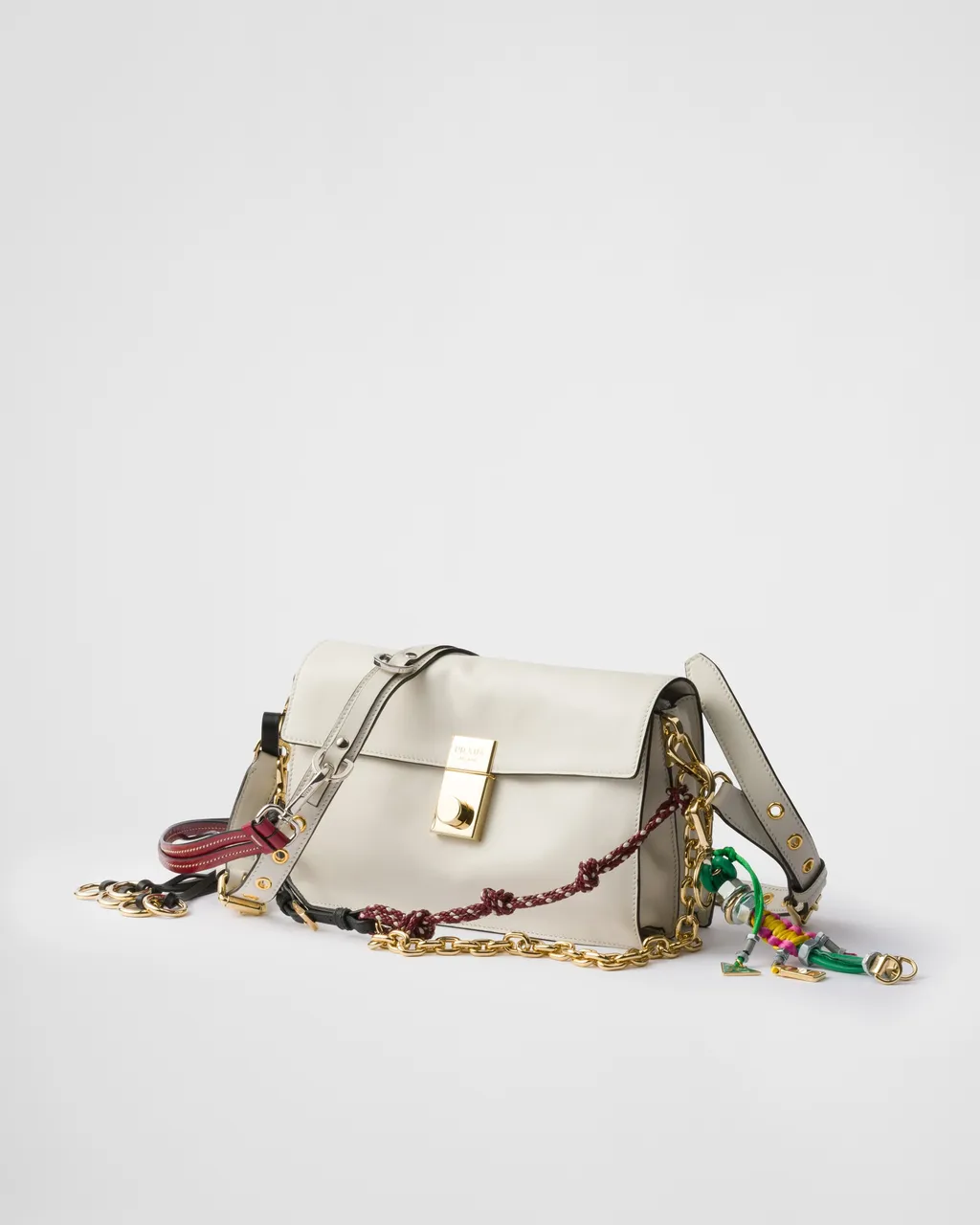 Prada Soft Sound Small Leather Shoulder Bag With Charms