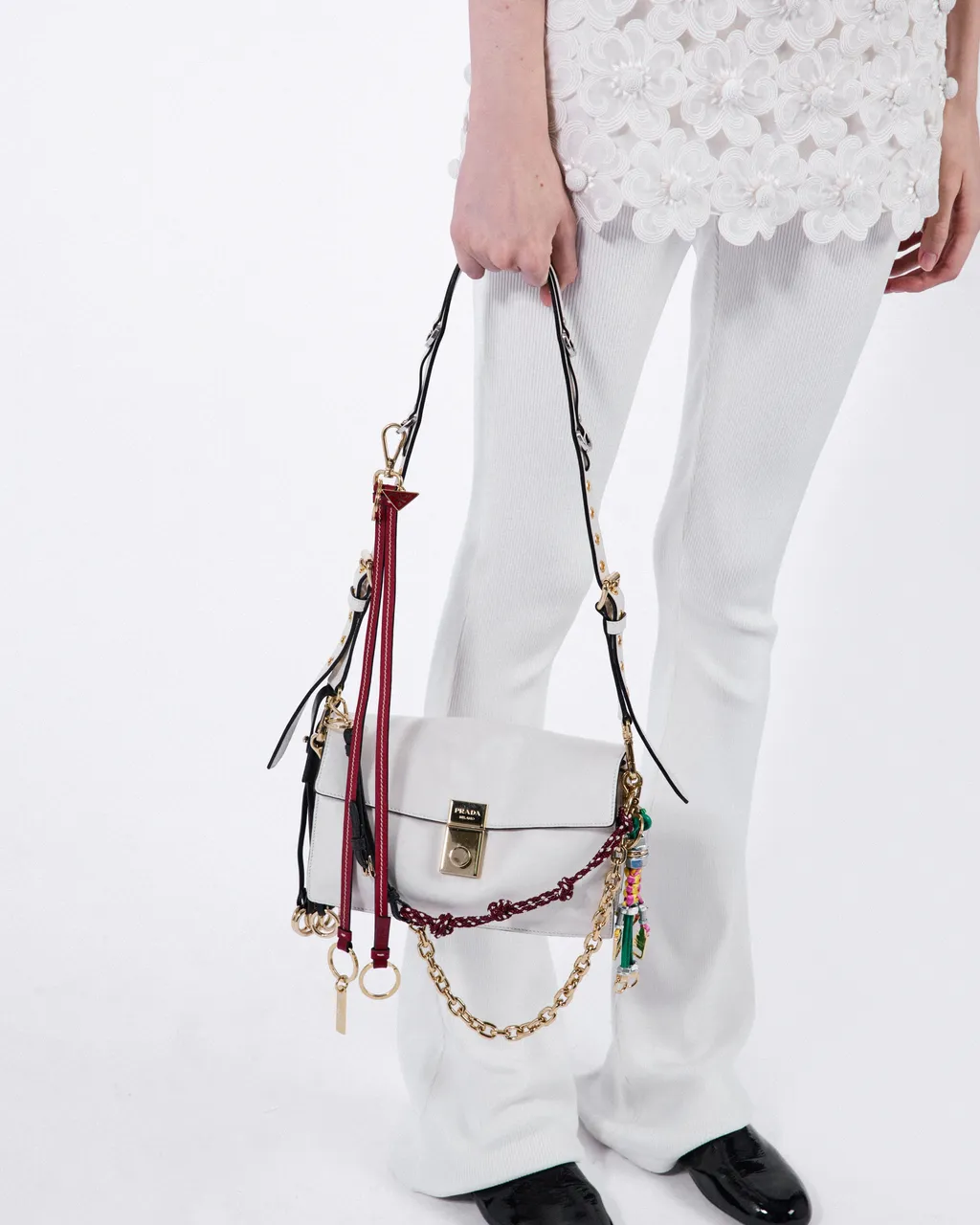 Prada Soft Sound Small Leather Shoulder Bag With Charms