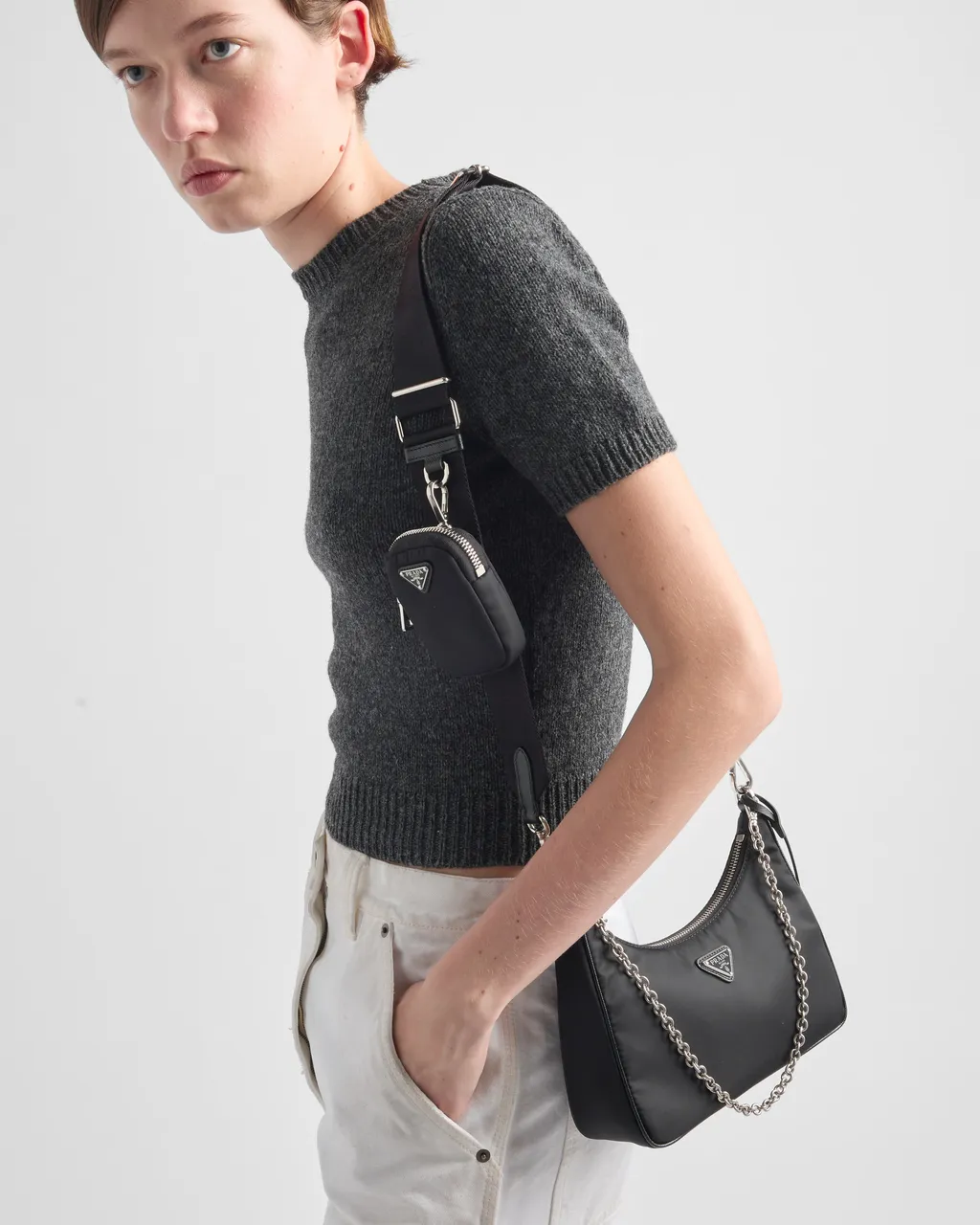 Prada Re-Edition 2005 Re-Nylon And Saffiano Leather Bag With Charm