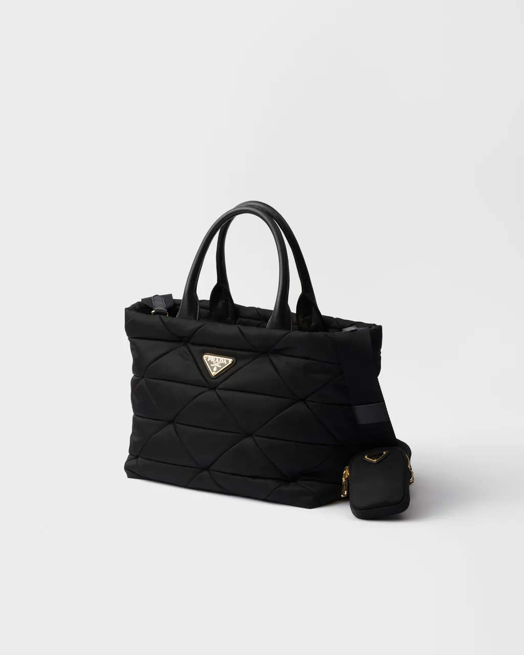 Medium Padded Re-Nylon And Leather Tote Bag
