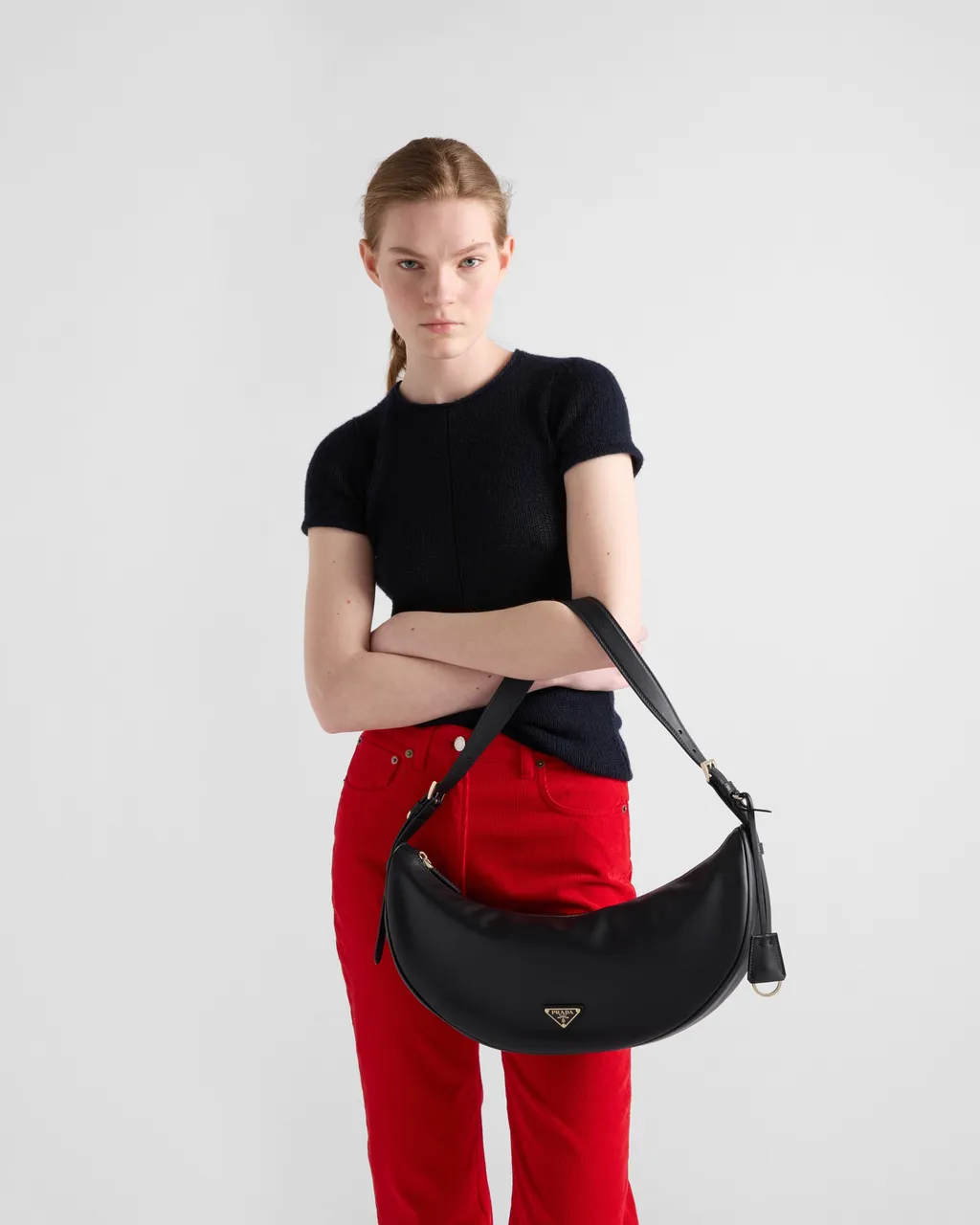 Prada Demi-Lune Large Leather Shoulder Bag