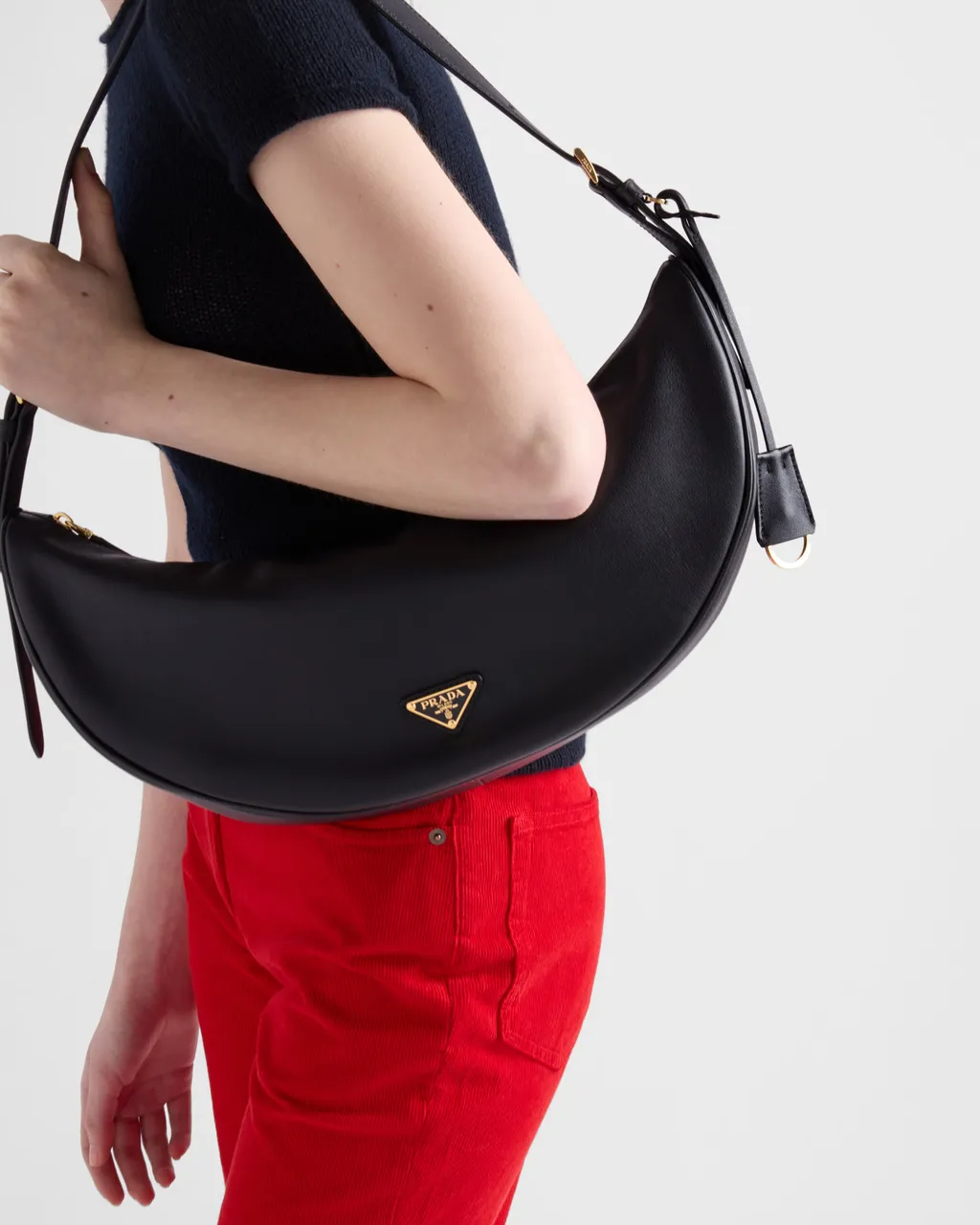 Prada Demi-Lune Large Leather Shoulder Bag