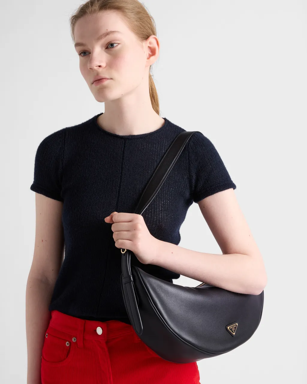 Prada Demi-Lune Large Leather Shoulder Bag