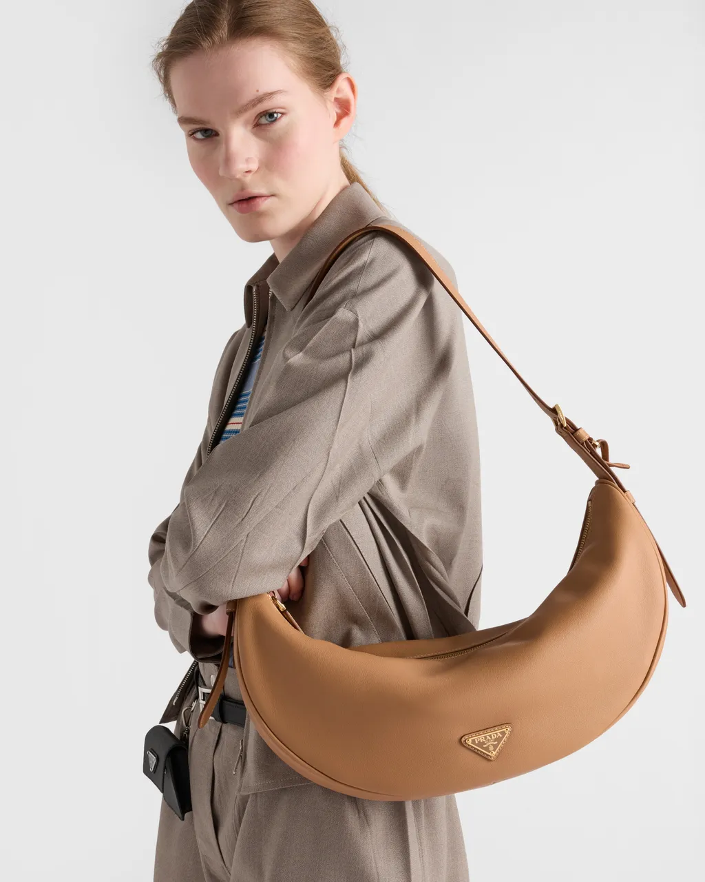 Prada Demi-Lune Large Leather Shoulder Bag