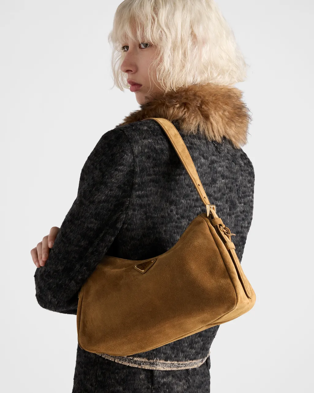 Prada AimÉE Medium Suede Shoulder Bag