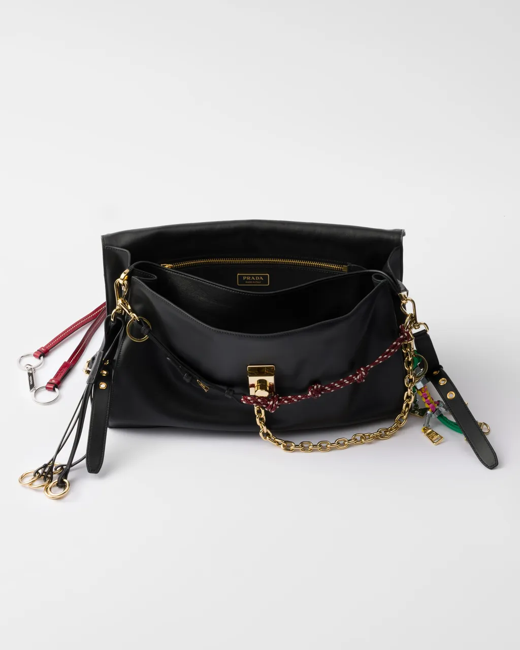 Prada Soft Sound Large Leather Shoulder Bag With Charms
