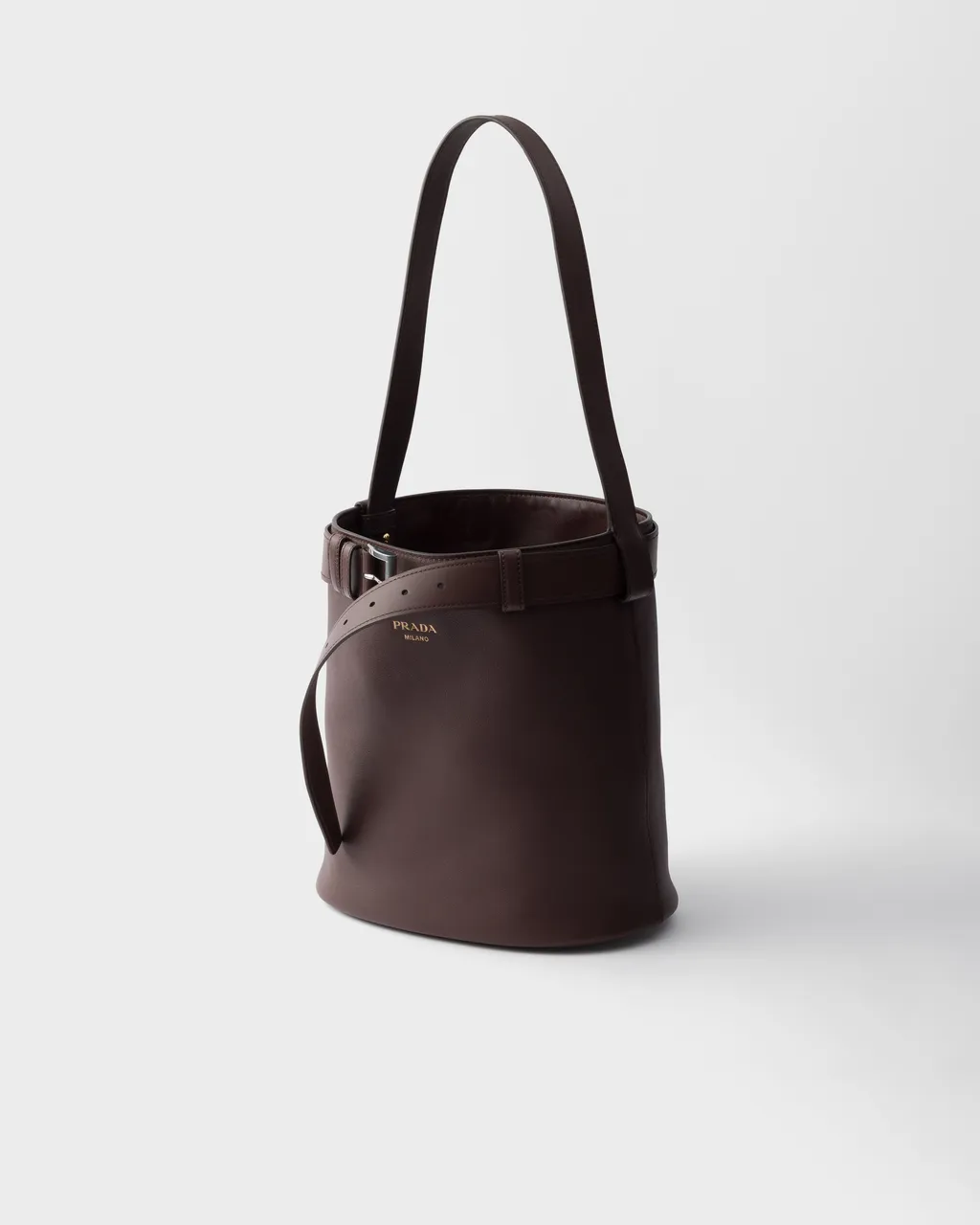 Prada Buckle Leather Bucket Bag With Belt