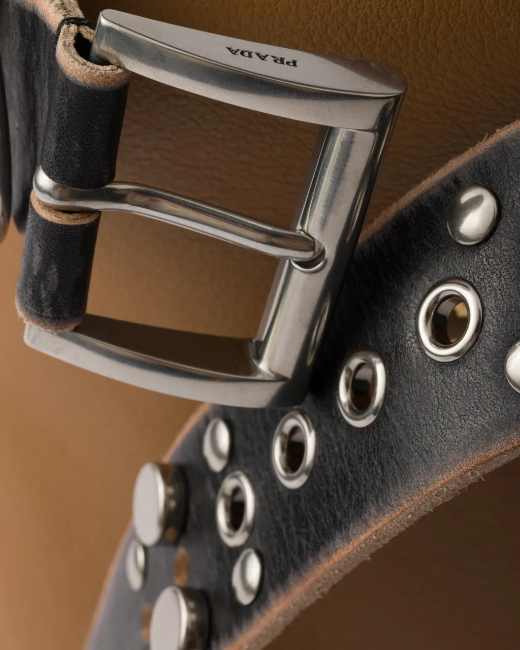 Prada Buckle Leather Bucket Bag With Studded Belt