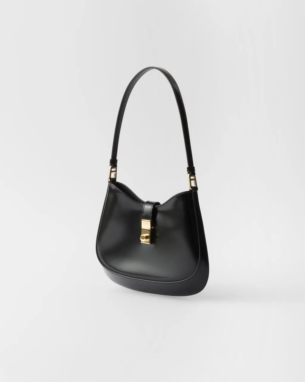 Prada Cleo Brushed Leather Shoulder Bag With Clasp Closure