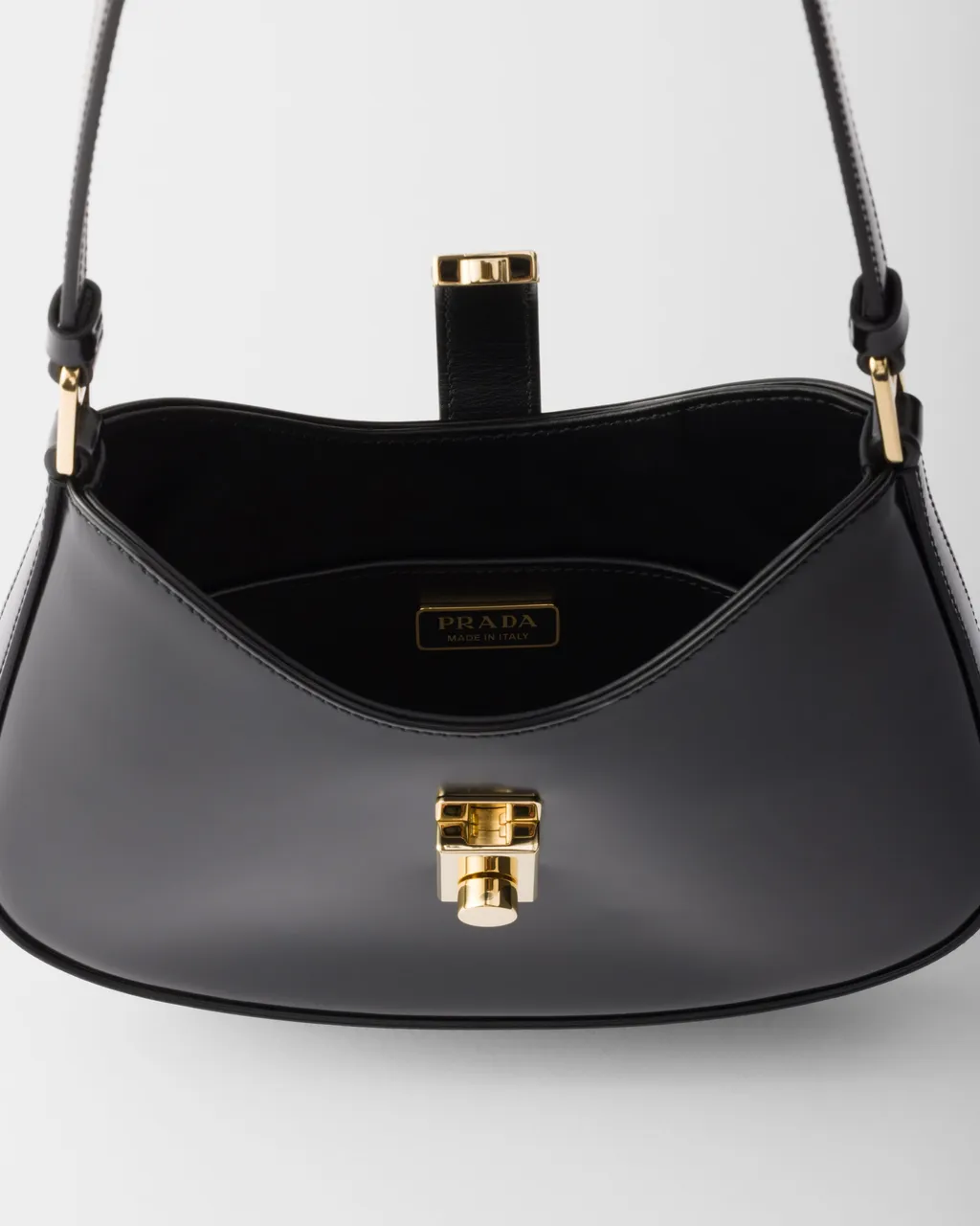 Prada Cleo Brushed Leather Shoulder Bag With Clasp Closure