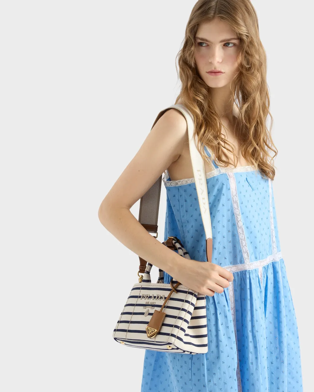 Prada JardiniÈRe Striped Cotton Canvas Mini-Bag