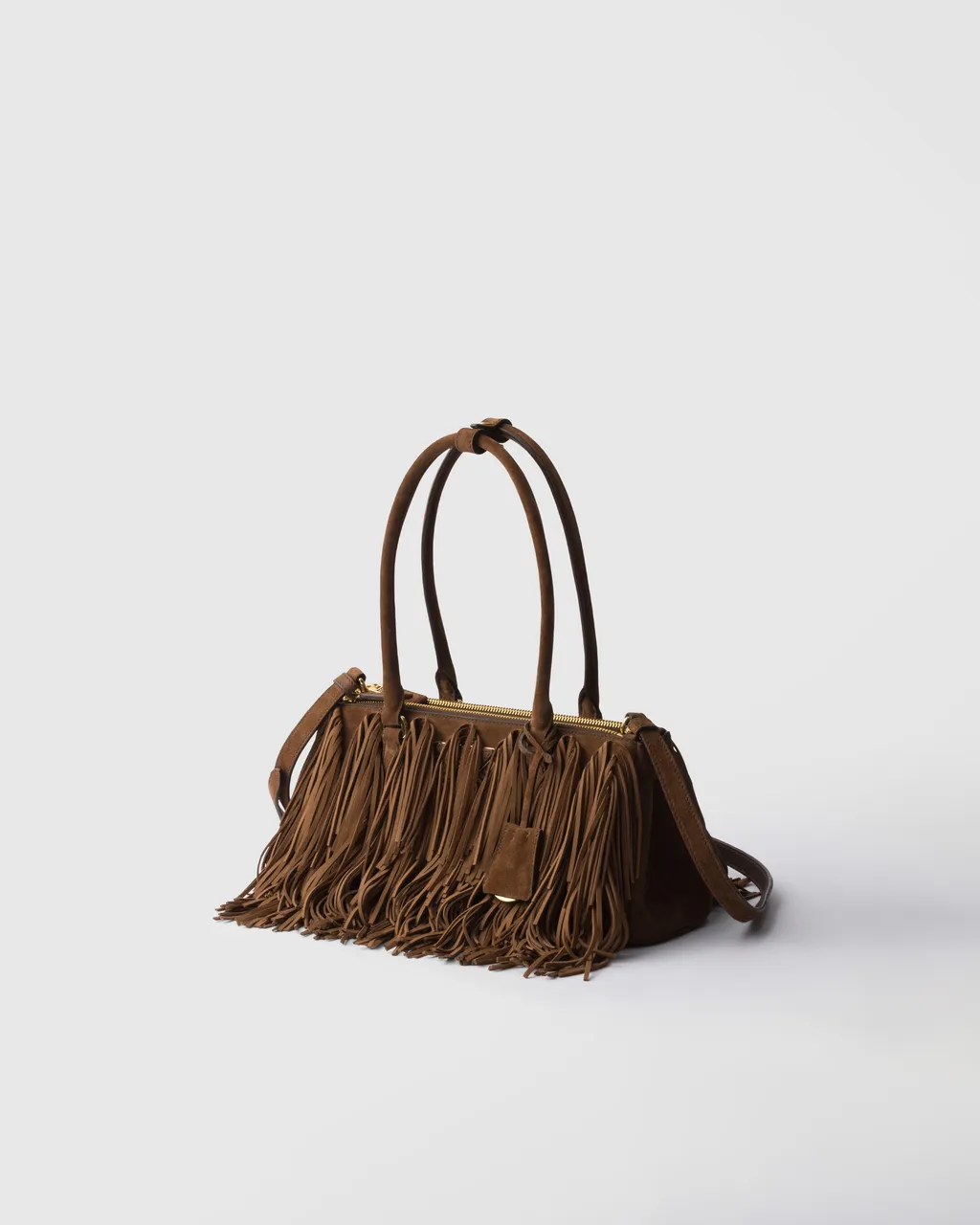Prada Galleria Medium Suede Bag With Fringe