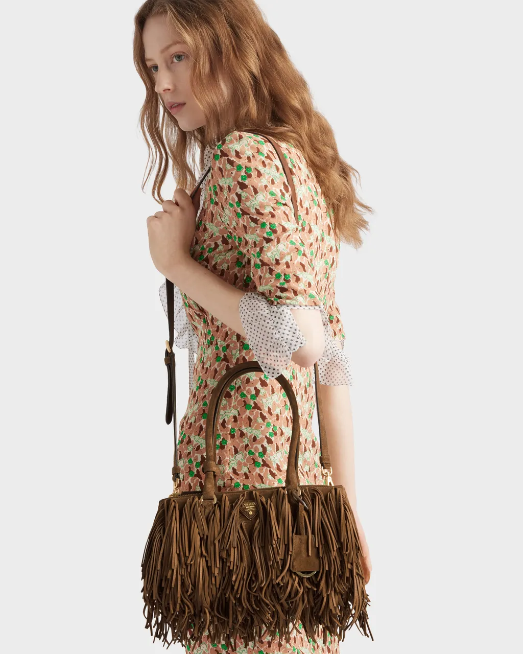 Prada Galleria Medium Suede Bag With Fringe