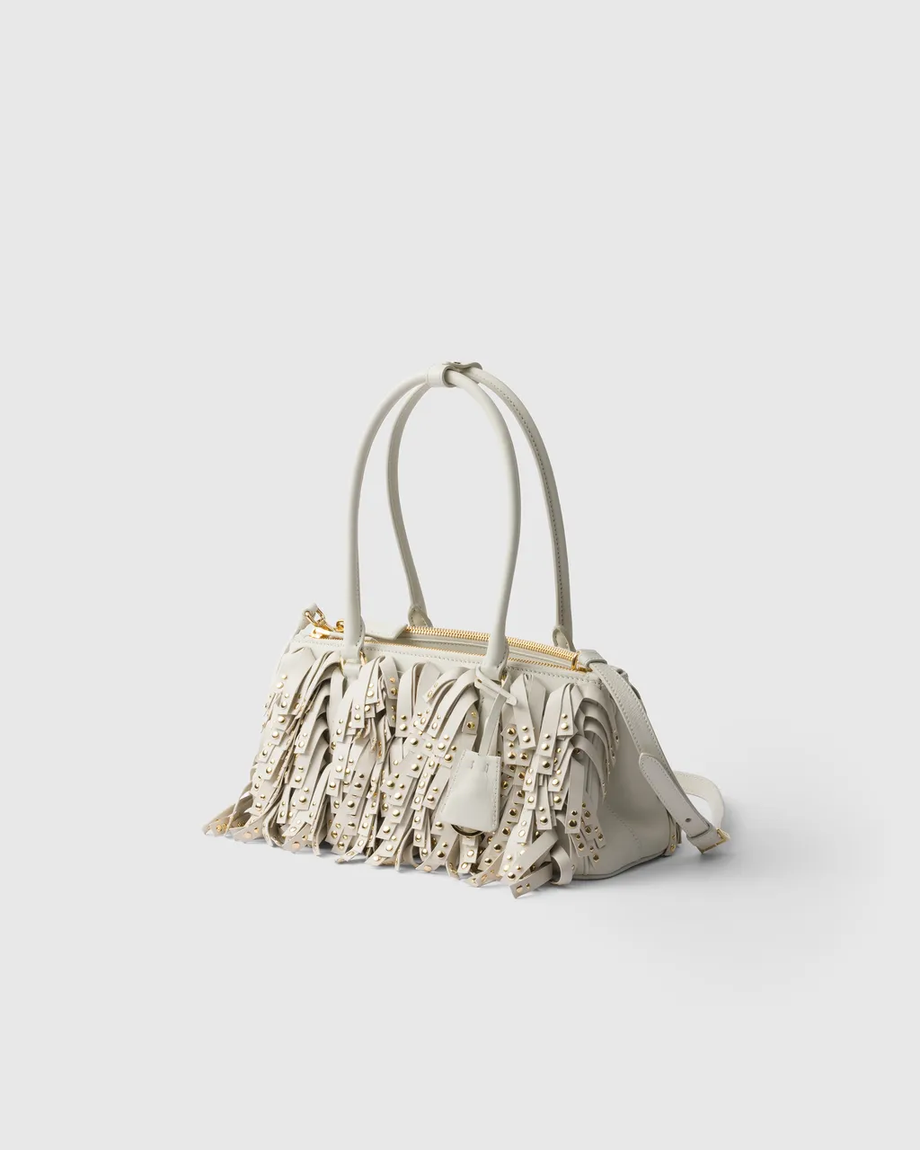 Prada Galleria Medium Nappa Leather Bag With Fringe And Studs