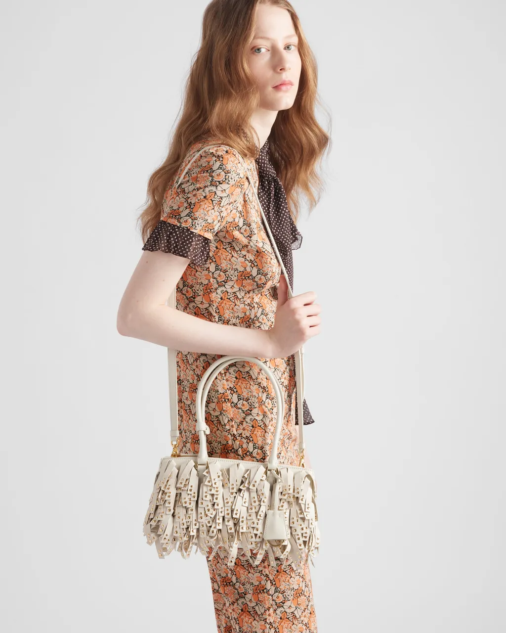 Prada Galleria Medium Nappa Leather Bag With Fringe And Studs