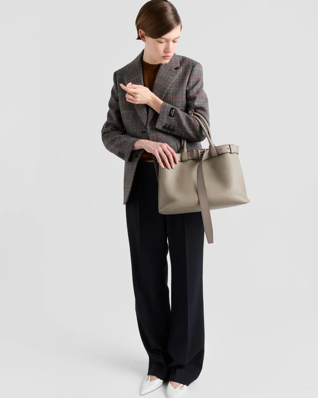 Prada Buckle Large Leather Handbag With Belt