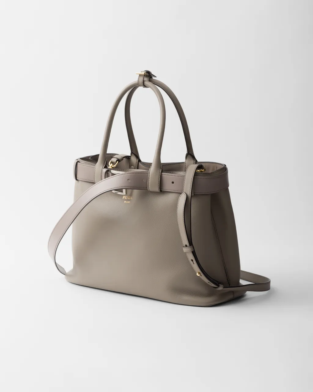 Prada Buckle Large Leather Handbag With Belt