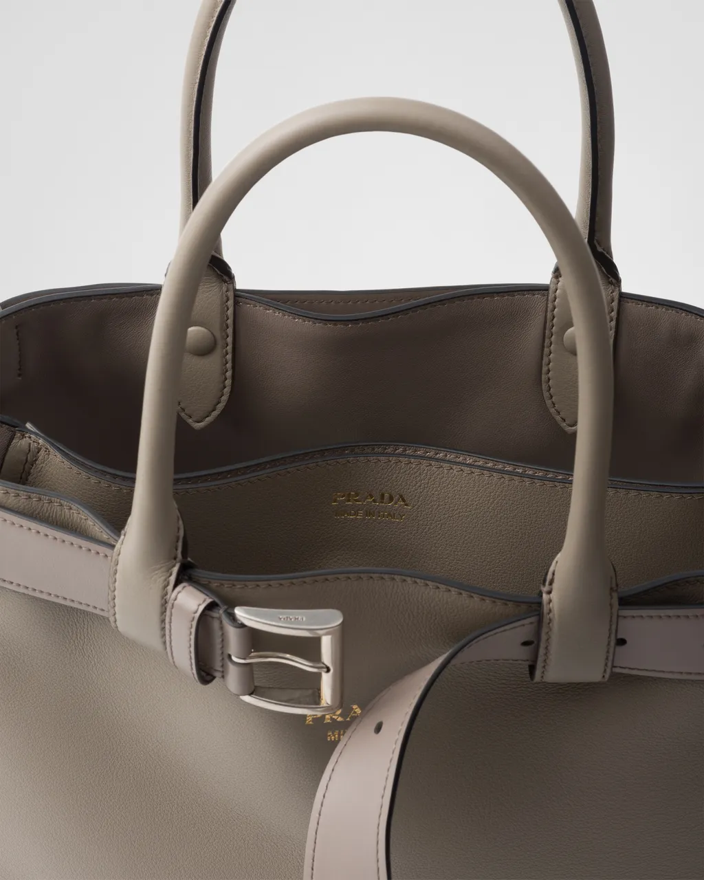 Prada Buckle Large Leather Handbag With Belt