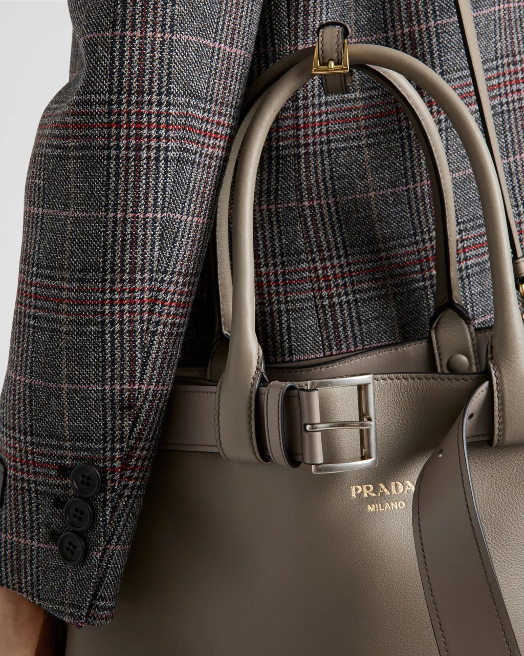Prada Buckle Large Leather Handbag With Belt