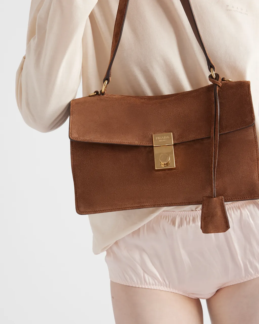 Prada Soft Sound Medium Suede Shoulder Bag