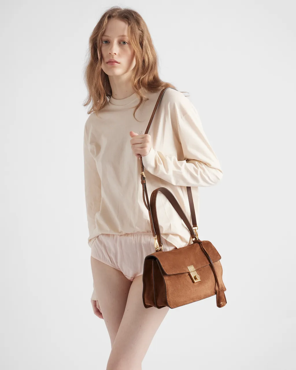 Prada Soft Sound Medium Suede Shoulder Bag