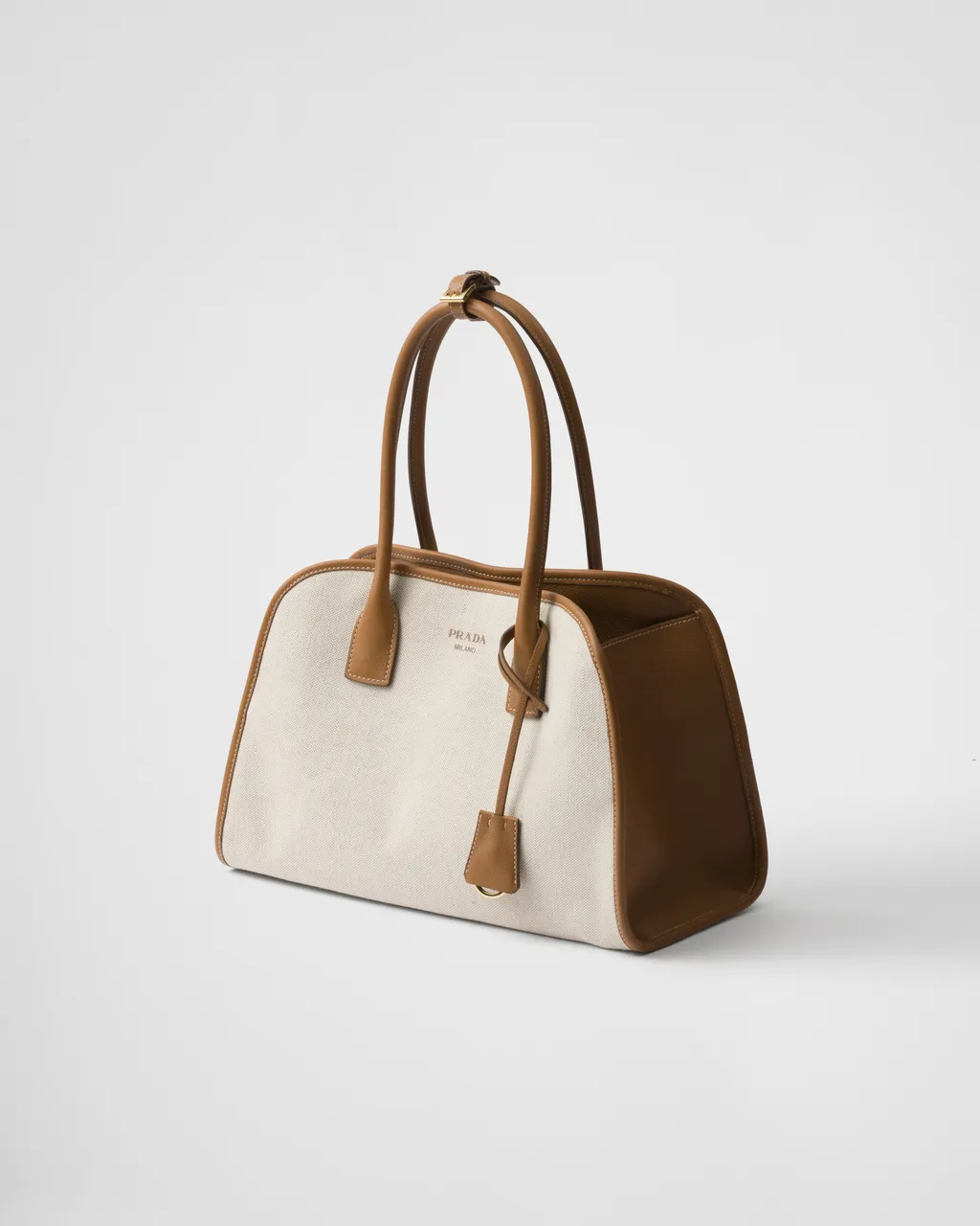 Medium Linen Blend And Leather Tote Bag