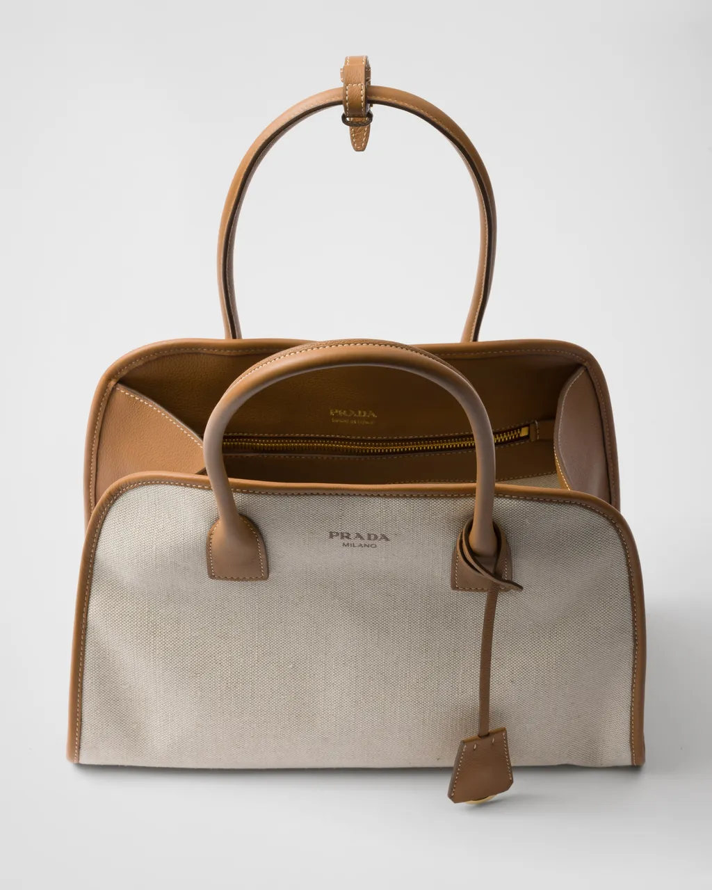 Medium Linen Blend And Leather Tote Bag