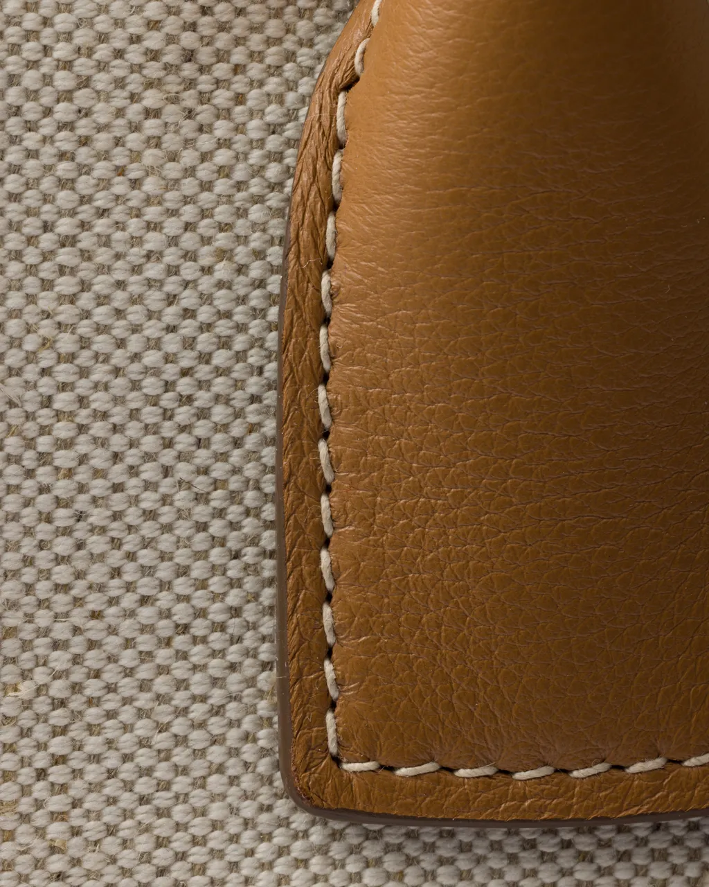 Medium Linen Blend And Leather Tote Bag
