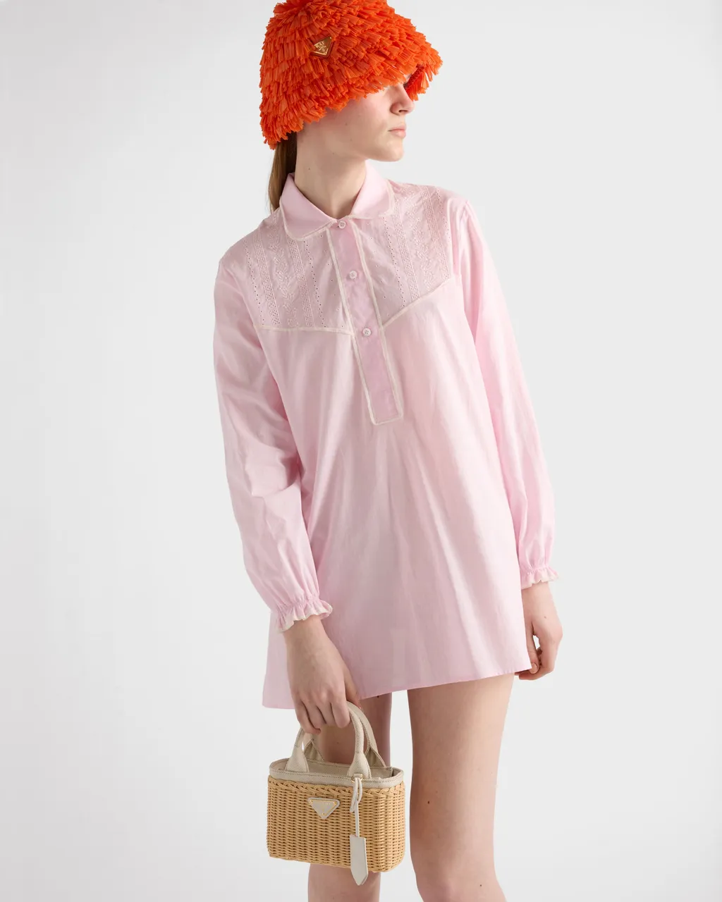 Mini Wicker And Linen Blend Tote Bag