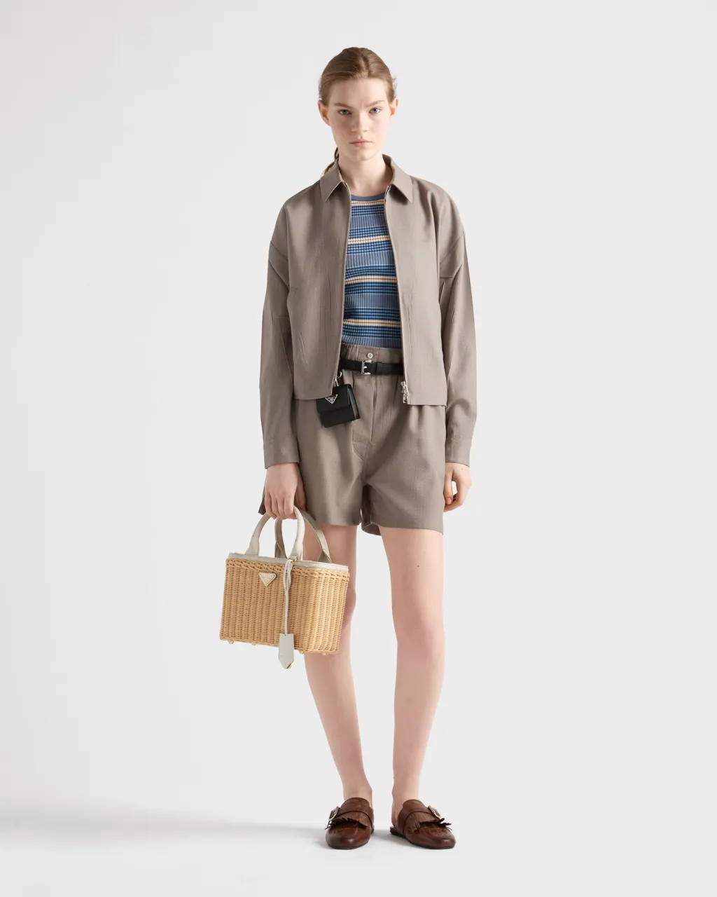 Medium Wicker And Linen Blend Tote Bag