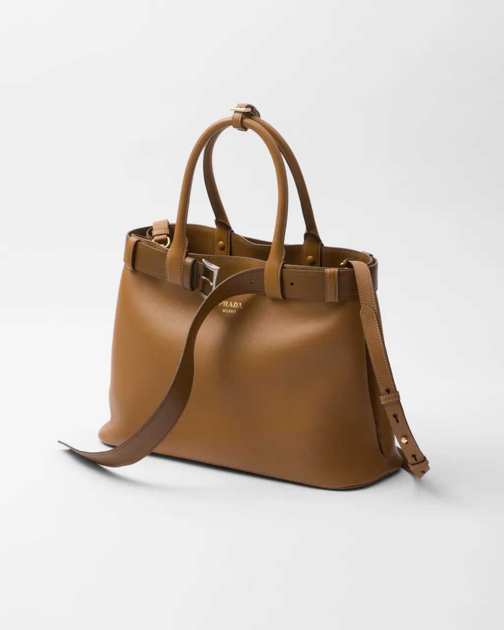 Prada Buckle Large Leather Handbag With Belt