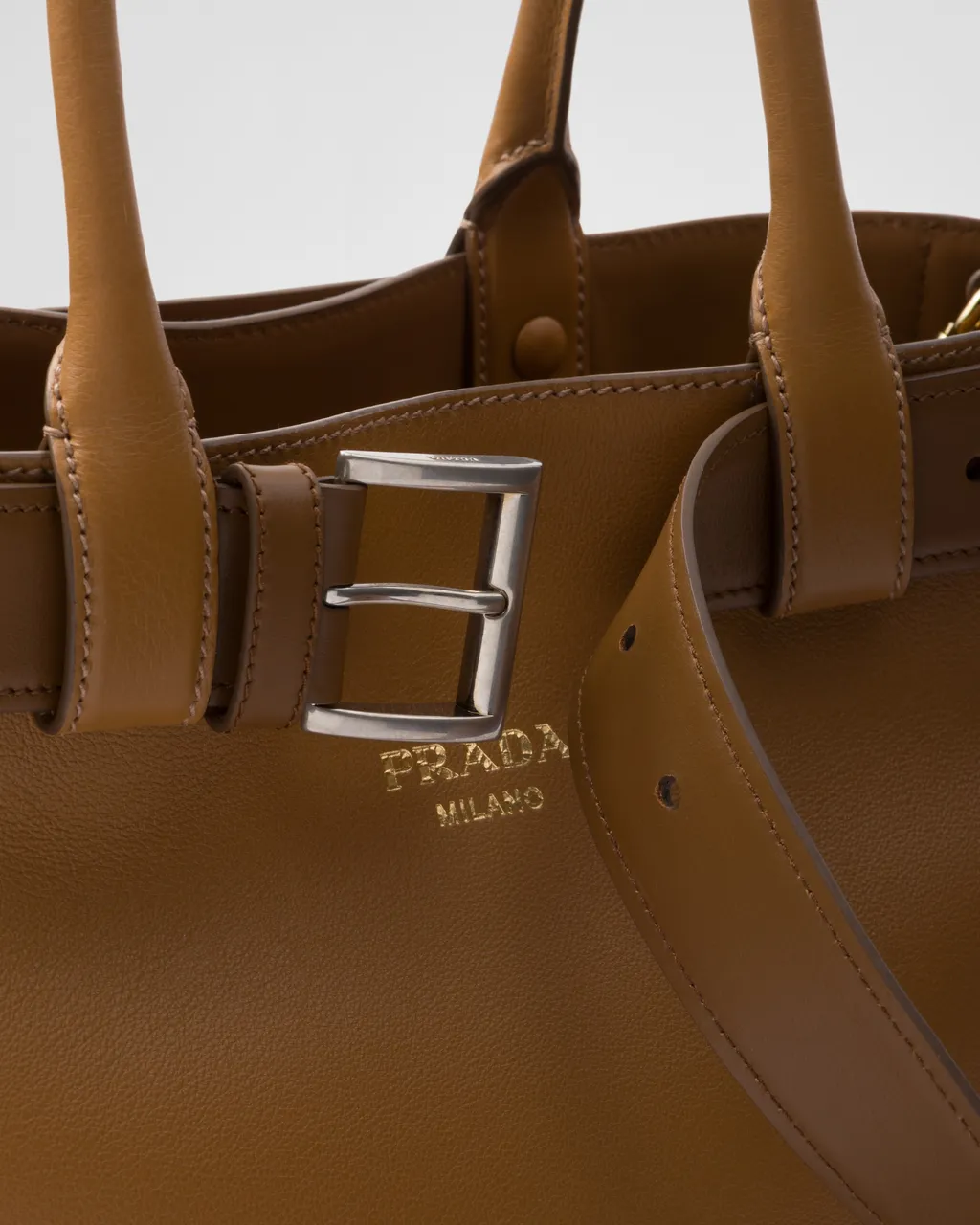 Prada Buckle Large Leather Handbag With Belt