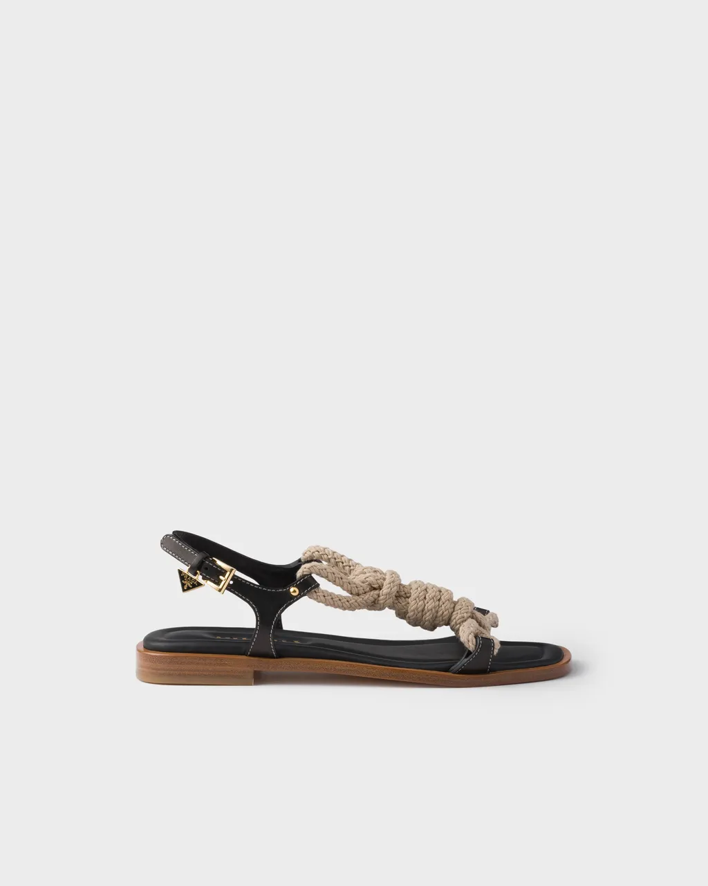 Flat Leather And Cord Sandals