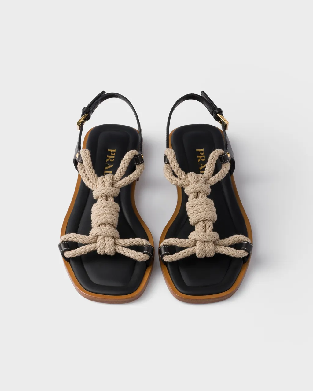 Flat Leather And Cord Sandals