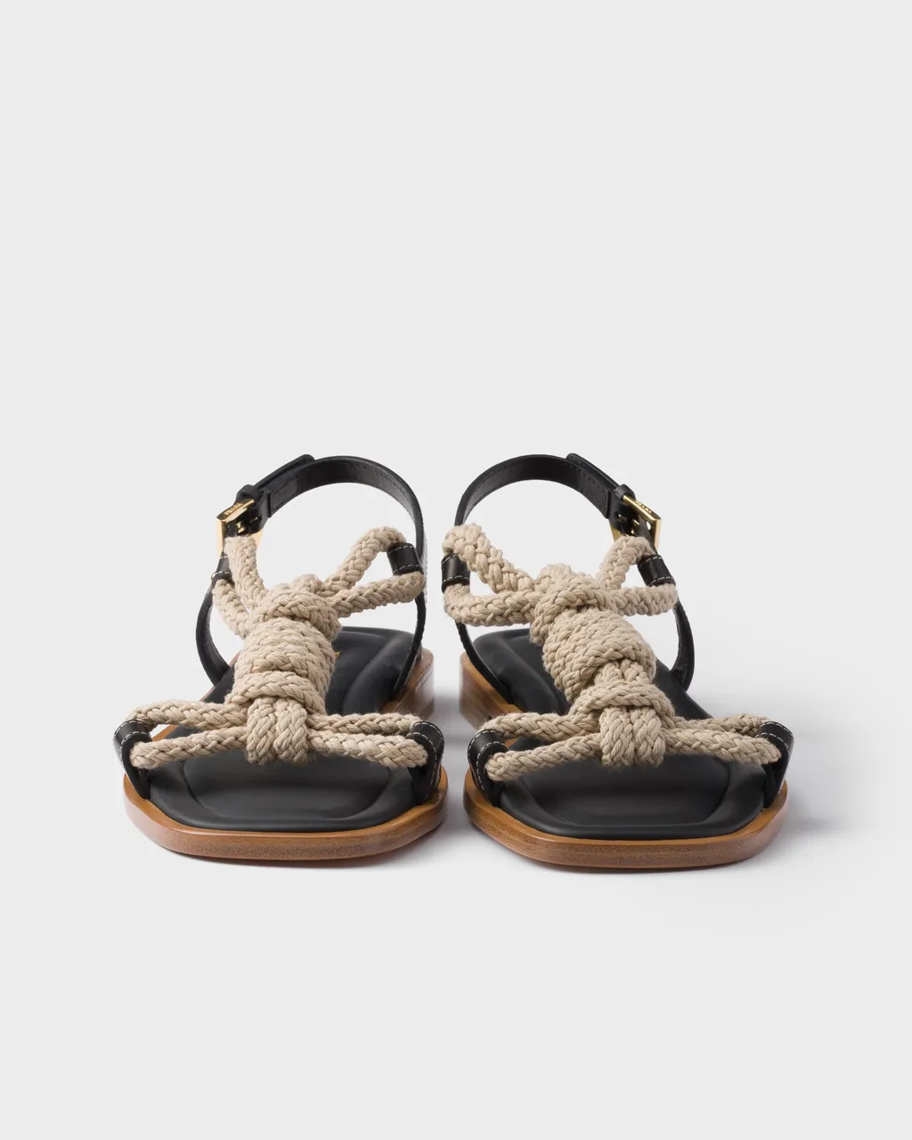 Flat Leather And Cord Sandals