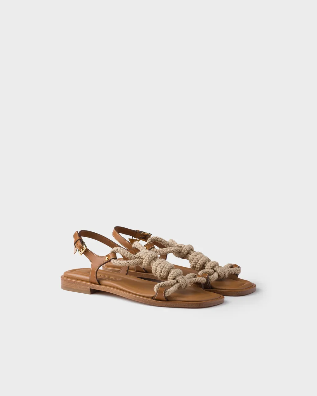 Flat Leather And Cord Sandals