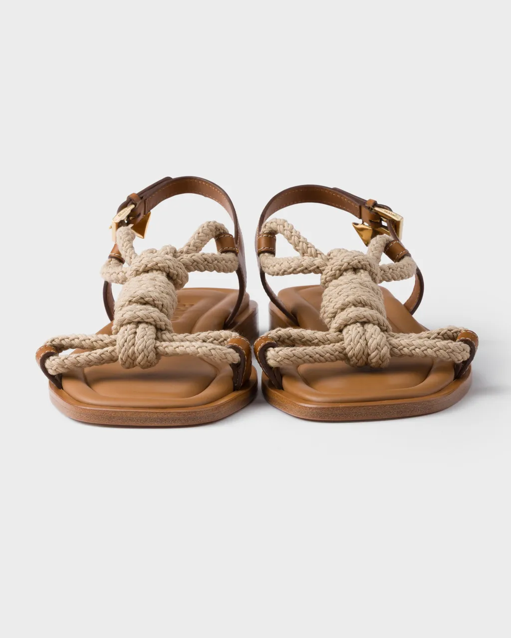 Flat Leather And Cord Sandals